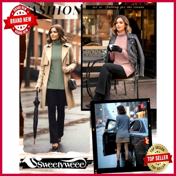 Ribbed Knit Turtleneck Sweaters 3 Pack Lightweight Pullover Side Split Tunic - Picture 5 of 7